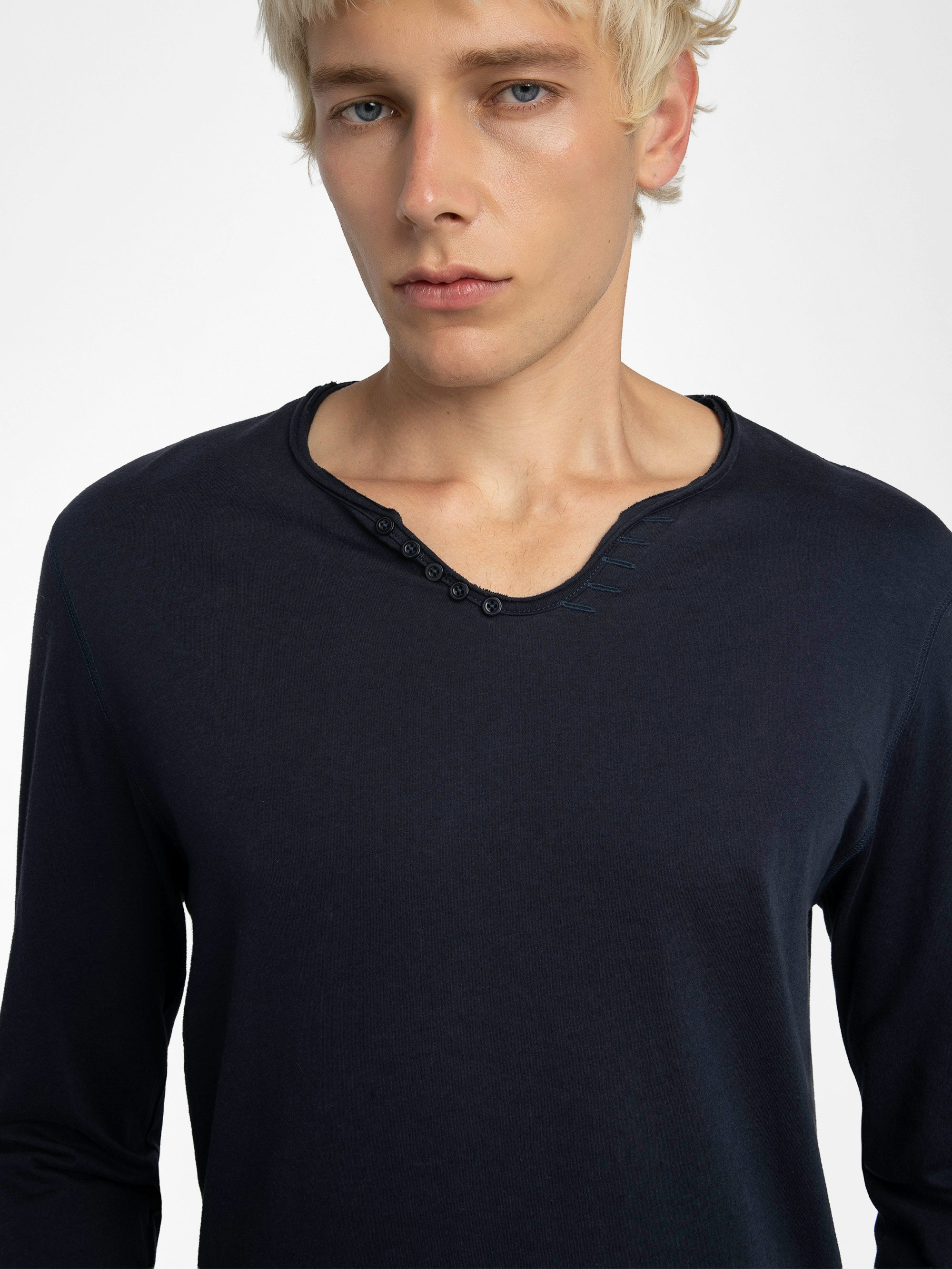 Henley-Shirt Monastir - T-Shirt mit tunesischem Kragen aus Baumwolle.
